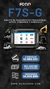 🔧 DIAGNÓSTICO PARA AUTOS, CAMIONES Y MAQUINARIA, FCAR F7S‑G 🚚 El Fcar F7S-G es una herramienta profesional diseñada para talleres que buscan diagnóstico completo en vehículos livianos, pesados y agrícolas. Su sistema Android con pantalla táctil de 10.1” ofrece una interfaz moderna, rápida y sencilla de usar. 🔴 CARACTERÍSTICAS DESTACADAS: 🔧 Compatible con 12V y 24V — ideal para autos, camiones y maquinaria. 🔧 Funciones avanzadas: lectura y borrado de fallas, datos en vivo, regeneración DPF, 