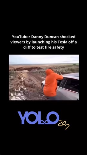 Racing Crashes & Wrecks on Instagram: "In one of his most extreme stunts, Youtuber Danny Duncan drove a Tesla Model 3 straight off a cliff to see if the electric car’s battery would ignite after the violent crash. 60 Before sending it over the edge, Duncan tested the car’s strength by firing tin cans at its windows, showing the Tesla’s glass could withstand impacts better than a regular car, and after the crash, the destroyed vehicle surprisingly did not catch fire despite the heavy damage. The
