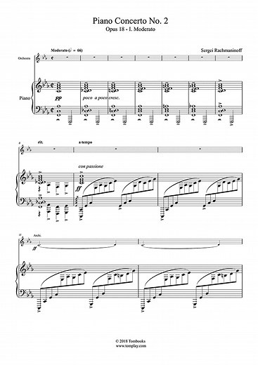 Piano Concerto No. 2, Opus 18 - I. Moderato (Rachmaninoff) - Piano Sheet Music