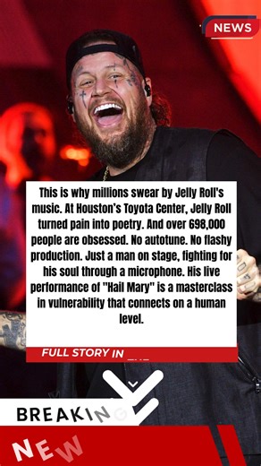 This is why millions swear by Jelly Roll's music. At Houston’s Toyota Center, Jelly Roll turned pain into poetry. And over 698,000 people are obsessed. No autotune. No flashy production. Just a man on stage, fighting for his soul through a microphone. His live performance of "Hail Mary" is a masterclass in vulnerability that connects on a human level. FULL STORY: echobeats.net/this-is-why-millions-swear-by-jelly-rolls-music-at-houstons-toyota-center-jelly-roll-turned-pain-into-poetry-and-avingo-
