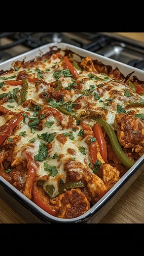 Fajita Chicken Casserole RECIPE is the cheesy, saucy, one-pan wonder you didn’t know you needed. It’s all the sizzling flavor of a Tex-Mex classic—just baked and bubbly instead. 🙌🔥 Perfect for busy weeknights, meal prepping, or feeding a hungry crew! 🌮 Ingredients: 2–3 boneless, skinless chicken breasts, cooked and sliced 1 red bell pepper, sliced 1 green bell pepper, sliced 1 orange or yellow bell pepper, sliced 1 small onion, sliced 1 tbsp olive oil 1 packet fajita seasoning (or homemade mi