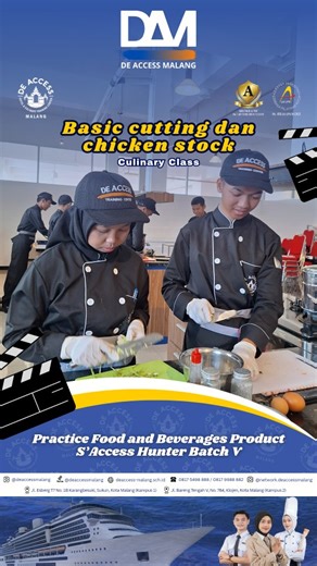 De Access Hotel & Culinary Training Center Malang on Instagram: "Hallo S’Access Hunter 👋🏼 Kali ini S’Access Hunter program kuliner sedang praktik Basic Cutting & Chicken Stock 👨‍🍳 Penasaran gimana prosesnya? Yuk simak videonya 🤩 Siap ikutan keseruan kayak gini juga? Yuk segera daftarkan diri kamu di De Access Malang! Untuk info lebih lanjut, S'Access Hunter bisa follow ig dan tiktok kami : 📞: 08175498888 / 08179988882 📍: JL. Esberg T-2 No.1B, Karangbesuki, Kec.Sukun, Malang. IG: @deaccess