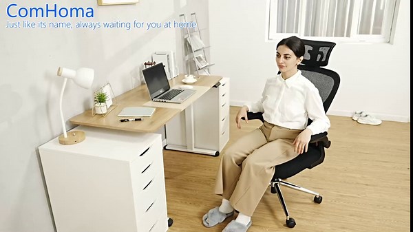 COMHOMA Office Chair, Ergonomic Computer Desk Chair with W Shape Wide Seat Adjustable Lumbar Support Headrest Flip-up Armrest Mesh Desk Chairs for Home Office Chairs