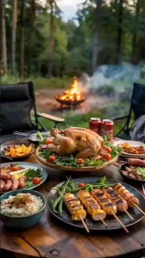 Ultimate Forest Feast: Perfect Picnic with Roasted Chicken & Grilled Skewers! 🌿🔥