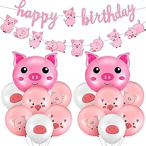 34 Pcs Pig Birthday Party Decorations Pink Pig Farm Animal Birthday Banner Piggy Latex Balloons Jumbo Pink Piggy Head Foil Balloons for Baby Shower Decorations Farm Themed Party Supplies