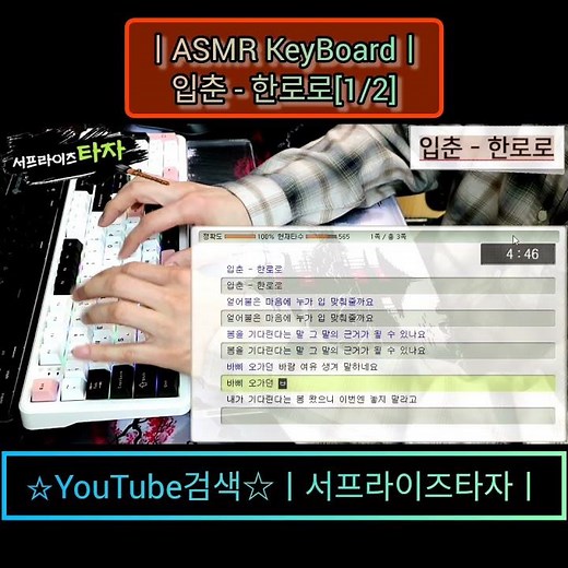 ASMR KeyBoardㅣ입춘 - 한로로[1/2] [타자검정:539타] ♪노래가사/키보드타건/한컴타자/타자연습/독거미F108 #서프라이즈타자