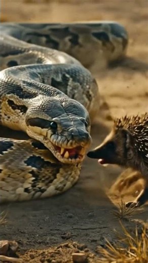 Python Tries to Bite a Hedgehog…🐍🦔 #WildlifeBattle #NatureFight #AnimalShowdown
