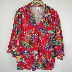 Vintage 70s Ms Tops Women's Red Safari Plus Size Top Maximalist