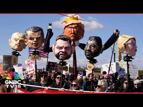 WATCH: Demonstrators March Near the Memorial Bridge During the No Kings Protest in Washington | N18G