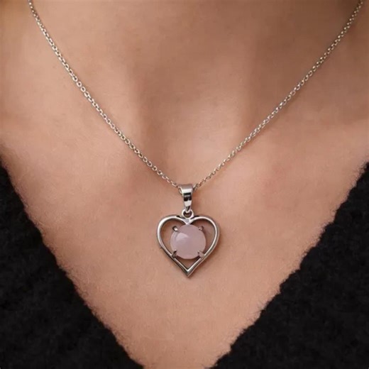 Rose Quartz Heart Necklace Handmade With Chain, Pink Healing Crystal Pendant Gift for Her - Etsy