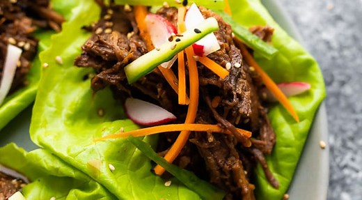 Slow Cooker Korean Beef Lettuce Wraps - Sweet Peas and Saffron