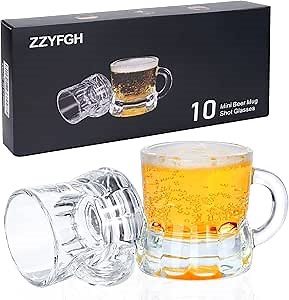 ZZYFGH 10 Pack Mini Beer Shot Glasses, Mini Glass Beer Mug with Handle 1.0 Ounce,Tequila,Vodka Shot Glasses, Great for Father, Husband, Birthday or Friend Party Present (Set of 10-1.0 oz)