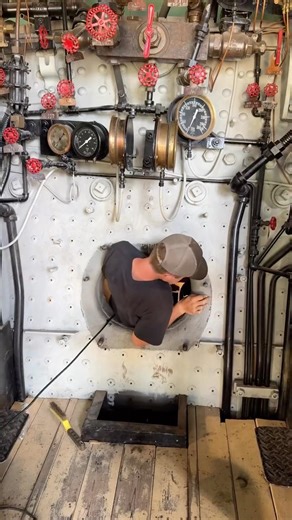 Squeeze! Crawling inside a steam locomotive firebox 😳 I’m inside the very place the fire burns.