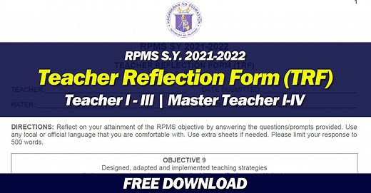 Teacher Reflection Form (TRF) | T I to III and MT I to IV | FREE DOWNLOAD