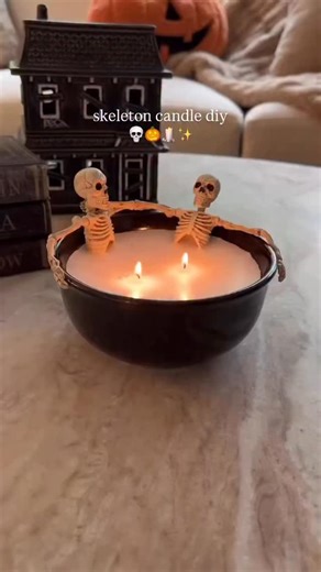 Skeleton candle DIY! 💀🕯️ Content creator @sheri_wilson_ shows how to make a spooky-cool candle that’s the perfect addition to your Halloween setup. #homeworthy #halloween #skeleton #candle #diy #diycandle #holiday #holidaydecor | Homeworthy