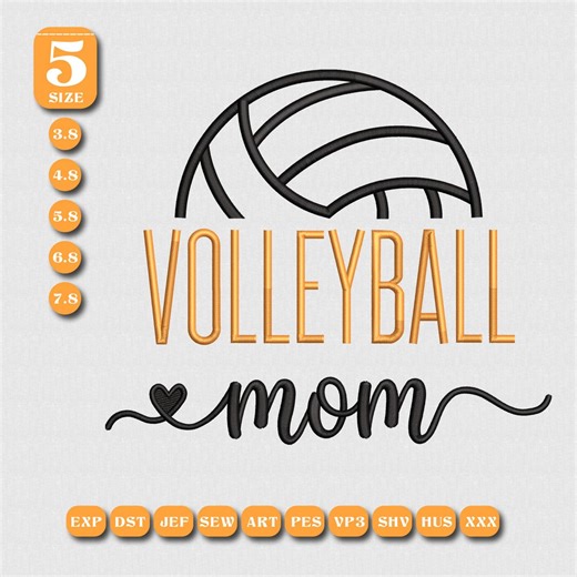 Volleyball Mom Embroidery Design, Sports Mom Embroidery File, Game Day Mom Gift, Mother’s Day Volleyball, Instant Download, 5 Sizes - Etsy