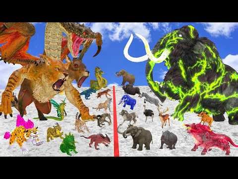 10 Giant Mammoth Elephant Cow vs 10 Zombie Tiger Lion vs Gorilla Buffalo Cow Saved By Woolly Mammoth
