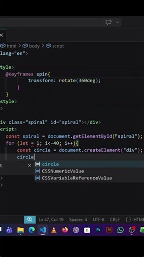 Creating a hypnotic spiral using JavaScript 🌀.#css #coding #html #javascript #webdevelopment