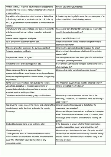 Wisconsin Motor Vehicle Salesperson Manual Test Fl video