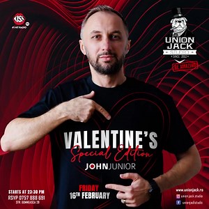 Ladies and gentlemen, mark your calendars for an unforgettable Valentine’s Day Party at Union Jack Studio, happening on Friday, February 16th! 💞Join us for our Valentine’s Day Special Edition. ❤️Be captivated by our special guest, John Junior, who will guide you through an evening of enthralling and thought-provoking entertainment.❤️‍🔥 📲0757 888 691 *Dress Code: Dress in your finest attire with a hint of love❣️ | Union Jack Studio