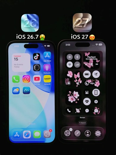 iOS 26.7 or iOS 27? Which one are you updating to? Extra-Large Widgets are easily the biggest highlight of iOS 27, and this pink and black layout is everything #ios27 #iphone18promax #techtok #iphone15 #ios26