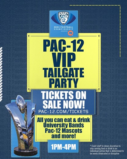 Pregame plans ✅ Hang out with Yogi Roth and Ashley Adamson before the #Pac12FB Champ Game! Live entertainment, all-you-can eat and drink, appearances from the university bands and mascots across the Pac-12, and more. 🏟️ More info and tickets at Pac-12.com/tickets | Pac-12 Conference