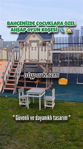 Aty Park - Çocuk Oyun Parkı İmalat🔨 on Instagram: "🏡 Bahçeniz İçin Ahşap Oyun Evimiz 🛝 1. Sınıf Malzeme ve Kaliteli İşçilik ile üreticiniz Atypark hizmetinizde 🔨☺️ Bahçenizde çocuklara özel ahşap oyun köşesi ile güvenli, dayanıklı ve eğlence dolu bir alan oluşturmak artık çok kolay! 🌿 Kaydırak, salıncak ve tırmanma duvarı ile bir araya gelen bu özel tasarım; dış mekân kullanımına uygun yapısı sayesinde uzun ömürlü ve fonksiyonel bir oyun deneyimi sunar. Villa bahçeleri, yazlıklar, anaokull