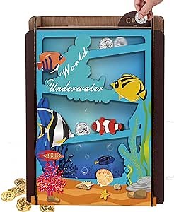 Automatic Sort Piggy Bank for Boys Girls-Clear Coin Piggy Bank-Coin Sorter Piggy Bank for Kids -DIY Assemble Kit Kids Can Make -Fun Gift for Boys &Girls(Ocean Fish)