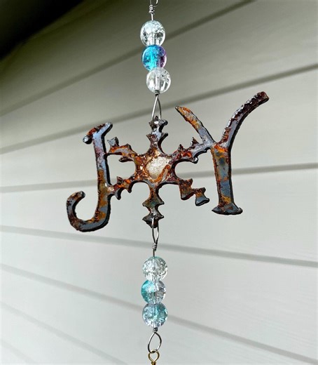 Rustic Snowflake Wind Chime: Metal Art, Blue Crackle Beads, Brass Bell - Etsy