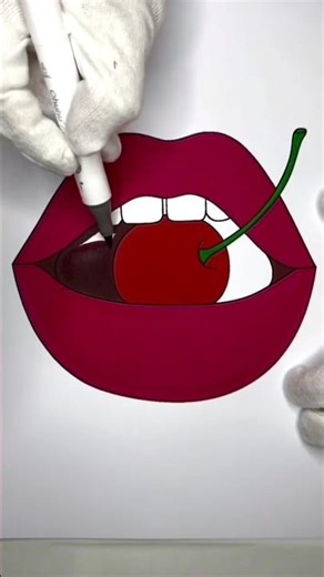 red lipstick withe cherry 🍒 😍 #diy #drawing #trending
