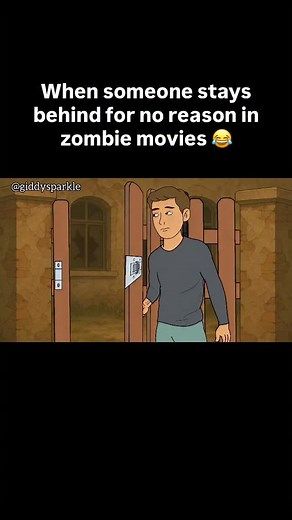 When someone stays behind for no reason in zombie movies 😂 #funnyanimation #funny #zombie #movie #animation #funnyvideos #comedy | Giddysparkle Animations