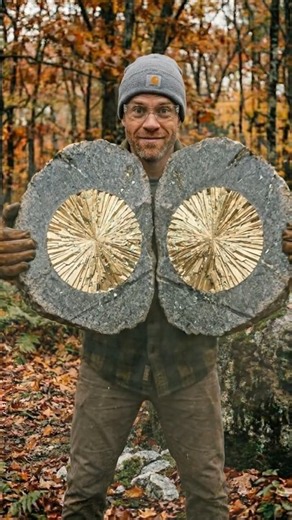 Golden Pyrite Sun Disc Hidden in Granite! ✨ #Pyrite #RockSplitting #crystalhunting