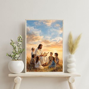 Jesus Reading With Children Art | Christian LDS Wall Art Printable, Christ With Kids Inspirational Artwork, Nursery Primary Decor - Etsy
