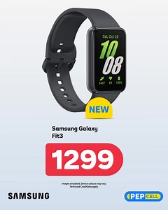 17K views · 95 reactions |  Maximise your fitness with the NEW Galaxy Fit3 from PEP and Samsung.  ✅ Up to 13 days on a single charge ✅ 1.6” large Amoled display ✅ Tracks sleep and over 100 exercises ✅ Instant notifications and media controls Now only R1299, available at any PEP, PEP CELL and PEP Home today! #LifesBetterWithPEP #PEPCELL #Samsung | PEP Cell | Facebook