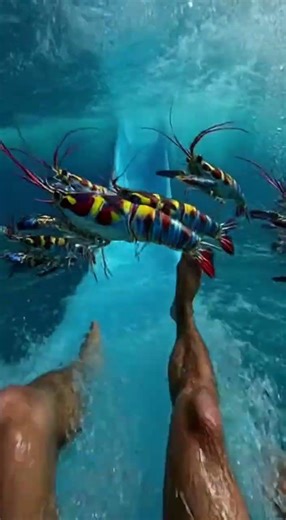 Waterslide into pool full of giant fish #funny #memes