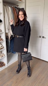18K views · 588 reactions | Love this simple chic sweater dress and boots! And OMG these tights are actually fleece lined so they keep you so nice and cozy!! Leave a comment below and I’ll send a  right to your inbox! #littleblackdress #datenightoutfit #size16 #size14style #howtostylevideo #midsize #winterfashion #amazonfashion size 14, little black dress, fall fashion, affordable style, date night outfit, winter boots, winter fashion, sweater dress | Curves To Contour | Facebook