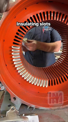 Insulating slots before new coils are dropped in #slots #electricmotor #repair #copper #mechaniclife #fyp #copper #horsepower #mechaniclife #shoplife #trades #torque #electrician #industrial #mechanical #machines | Herold & Mielenz, Inc.