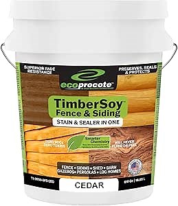 TimberSoy Wood Stain and Sealer in One — UV Resistant, Voc-Free & Non-Toxic Wood Stain & Wood Sealer for Fence, Siding, Shed, Barn, Log Homes, Outdoor Furniture & Decks, Made in USA — 5 Gallon, Cedar