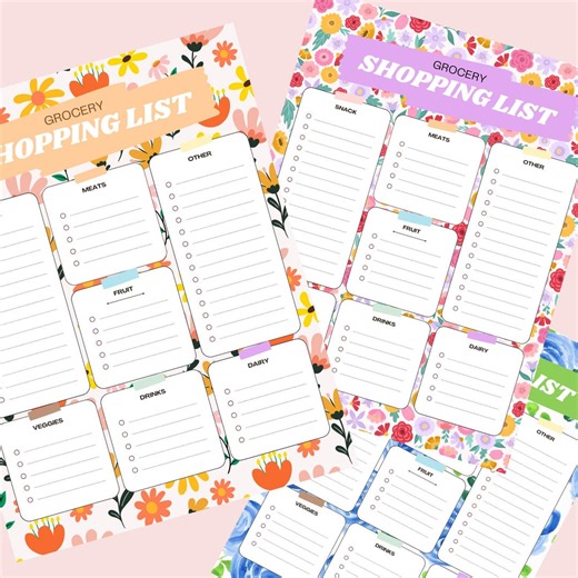 Grocery List Template PDF | Cute Weekly Meal Planner Insert | Floral Shopping List Printable | Instant Download | Kitchen Organizer - Etsy
