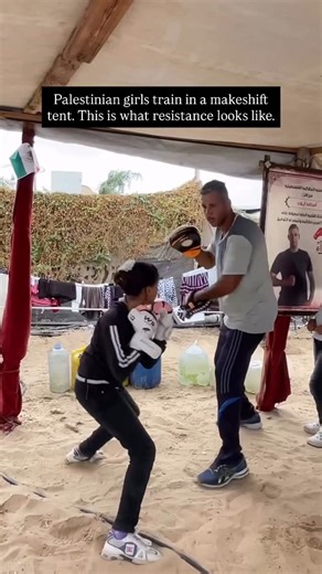 Wear The Peace® on Instagram: "Palestinian girls with @gazaboxingwomen train in a makeshift tent. This is what resistance looks like 🍉💪 Video: @gazaboxingwomen"