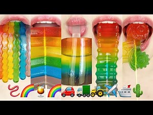 asmr COLORFUL RAINBOW JELLY 🪱🌈🍹🌈🚗🚛🚜✈️🛳️🌵 알록달록 무지개 젤리 이모지 먹방 eating sounds