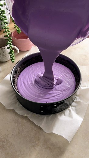 ube cheesecake with oreo cookie crust and whipped coconut cream 💜 #ube #ubecheesecake #baking #cheesecake