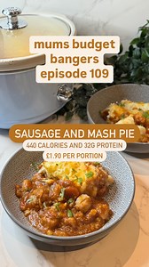 🥧 Slow Cooker Sausage and Mash Pie 🥧 🤩Recipe 110 of Mums Budget Bangers 💾 Save this recipe and make later 💪Calories per portion 440 with 32g protein 💰 Cost : £1.90 per portion 🧑‍🧑‍🧒‍🧒Recipe makes 4 portions 🌟 Fry off 12 low fat sausages in a pan ( I use Mallons which have 43 calories a sausage) 🌟 Once starting to brown on the outside add to the slow cooker along with 2 diced carrots, 1 diced onion, 2 tbsp tomato puree, 1 tbsp Worcestershire sauce, 1 tbsp mixed herbs and 1 tbsp garlic