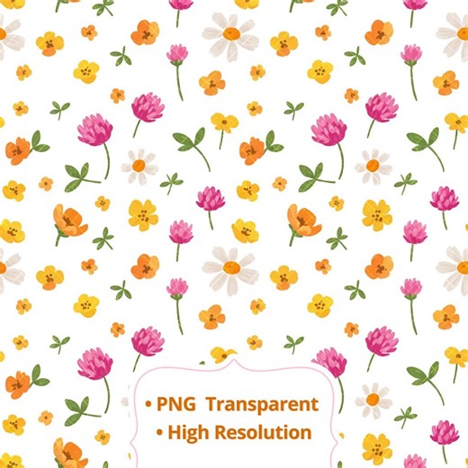 Small Floral Seamless Pattern PNG, Wildflower Digital Paper for Fabric, Nursery Print, Scrapbook Background - Etsy