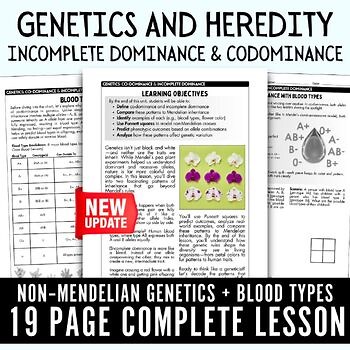 Codominance & Incomplete Dominance Genetics lesson, Blood Types, Punnett Squares