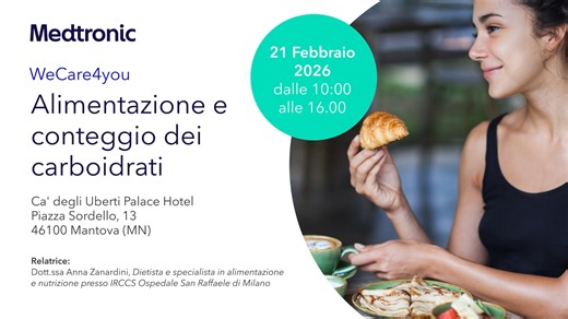 Medtronic Diabete Italia on Instagram: "“Il primo corso del 2026 è dedicato a chi vuole iniziare l’anno con maggiore consapevolezza a tavola. ✨ Il 21 Febbraio 2026 ti aspettiamo a Mantova per una giornata interamente dedicata alla conta dei carboidrati, pensata per supportare le persone con #diabete nella gestione quotidiana dell’alimentazione. 📍 Ca’ degli Uberti Palace Hotel – Mantova 🕙 10:00 – 16:00 👉 Link in bio Con la Dott.ssa Anna Zanardini, dietista presso l’IRCCS Ospedale San Raffaele