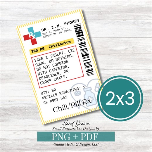 Funny Prescription Label, Rx Label, Gag Gift, Fake Rx Printable, Printable Prescription Chill Pill Label, Chillaxium, Commercial Use - Etsy