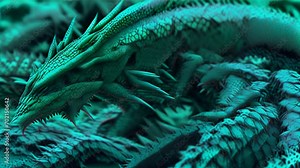 A dynamically coiling dragon with vivid blue scales.