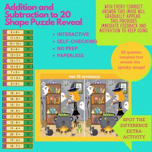 Digital Shape Puzzle NO PREP - Witch Addition and Subtraction to 20