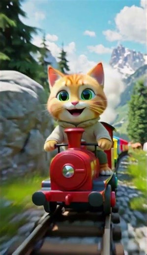 Joyful Cat & Boy Lakeside Train Ride